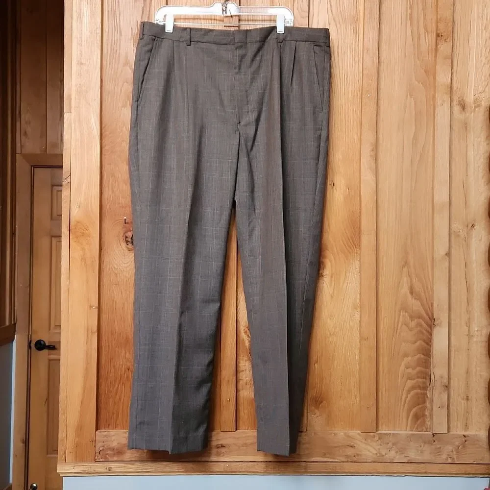 TownCraft Vintage 2 Piece Wool Coat & Pants Suit Set, 46L X 38, Brown Checks